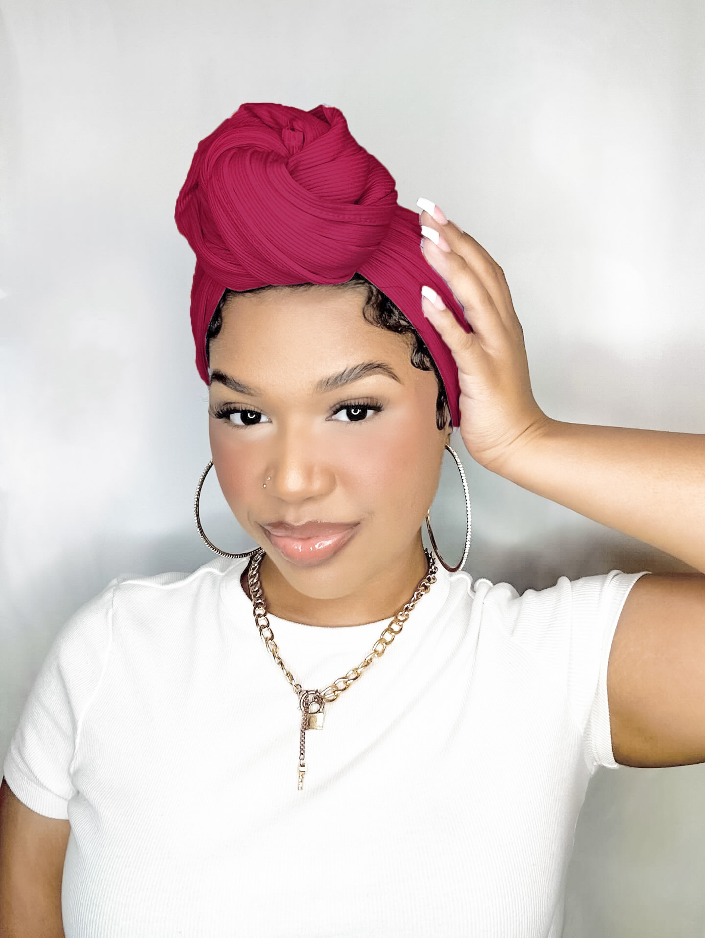 Pink Faux Leather Crown Headwrap Turban Baby Pink - Women Soft Stretch HeadWrap Turban – Rosemade main image 4