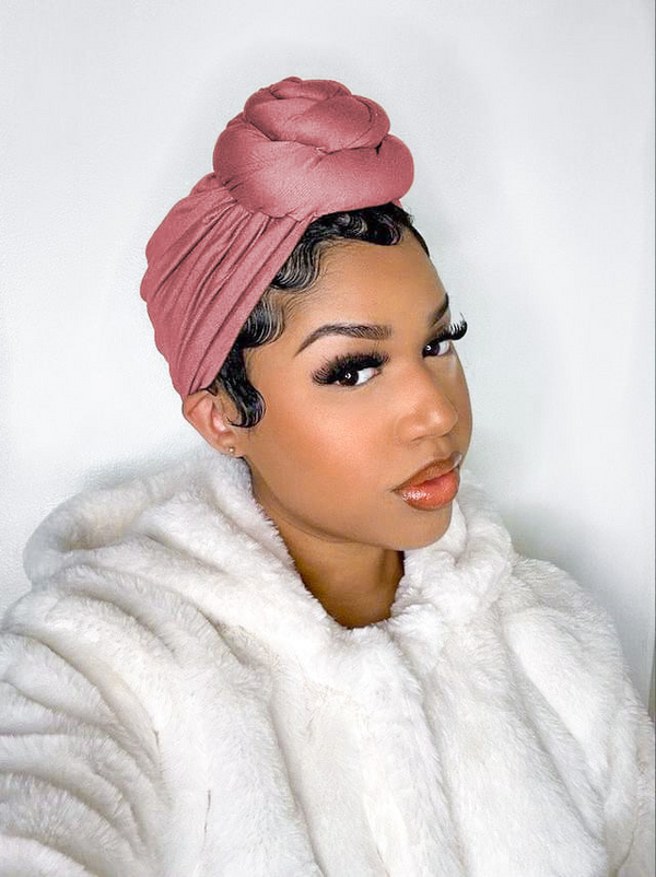 Pink Faux Leather Crown Headwrap Turban Pink Wrapped Crown - Faux Leather Turban – Fatima C Souare main image 4